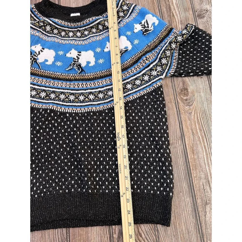 Holiday Time Fair Isle Metallic Polar Bear Granny Ugly Christmas Party Sweater S